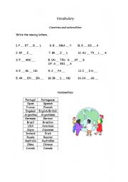 English worksheet: Nationalities and Countries