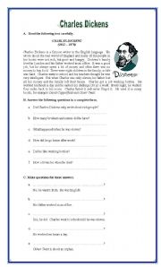 English Worksheet: Charles Dickens - Reading Comprehension