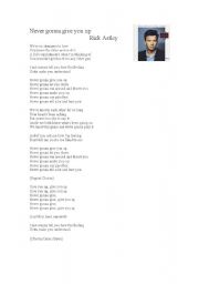 English Worksheet: Never gonna give you up