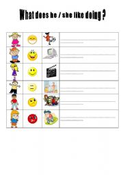 English worksheet: what does he/she like doing?