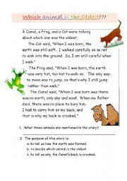 English Worksheet: Fable - Which animal is the oldest?