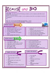 English Worksheet: Because and so: reason and intention