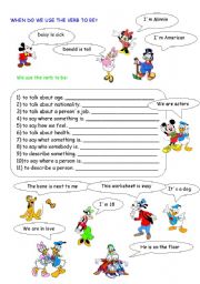 English Worksheet: WHEN DO WE USE THE VERB TO BE?