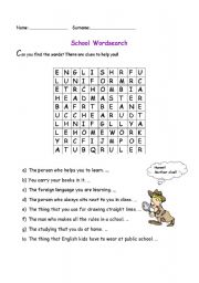 English Worksheet: School Wordsearch