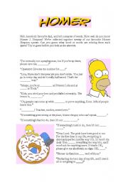 English Worksheet: Homer sayings