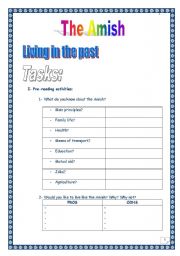 English Worksheet: The Amish, living in the past (complete lesson plan ) (16 pages)