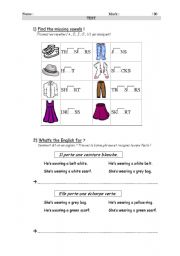 English Worksheet: EASY TEST ON CLOTHES
