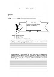 English Worksheet: Grammar and Writing Worksheet