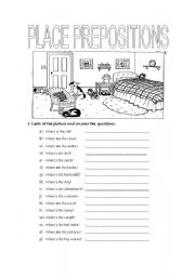 English Worksheet: PLACE PREPOSITIONS