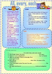 English Worksheet: All, every, each