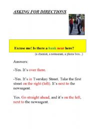 English worksheet: A handout on asking for directions
