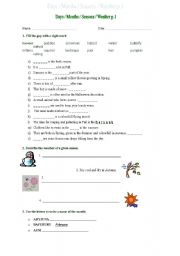 English worksheet: days months seasons p.1