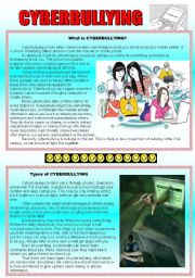 English Worksheet: CYBERBULLYING - text and exercises (2 pages)