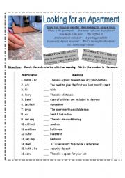 English Worksheet: Looking for an Apartment:  Reading & Interpreting a Classified Ad