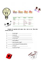 English Worksheet: question words