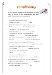 English Worksheet: Paraphrasing - 50 sentences