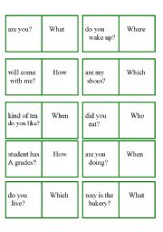 English Worksheet: Question word - domino game
