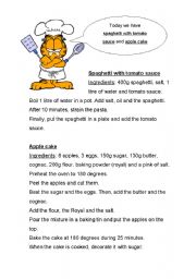 English Worksheet: Garfiels recipes