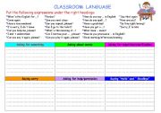 English Worksheet: CLASSROOM LANGUAGE