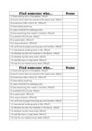 English Worksheet: Find someone who...