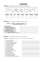 English Worksheet: ORDER OF ADJECTIVES; EXERCISES