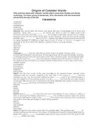 English Worksheet: Origins of Calendar Words