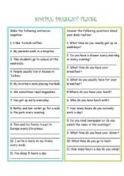 English Worksheet: simple present tense -question and negative