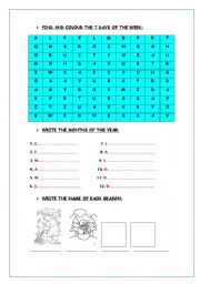 English Worksheet: Review of the days; months and seasons of the year