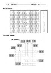 English worksheet: Numbers 1 to 20(part1)