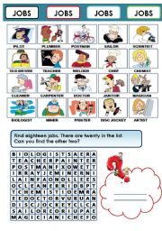 English Worksheet: JOBS WORDSEARCH