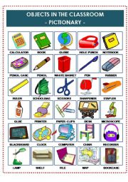 English Worksheet: OBJECTS IN THE CLASSROOM PICTIONARY