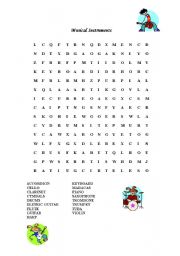 English worksheet: Musical Instruments Crossword