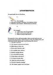 English worksheet: Apostrophe uses