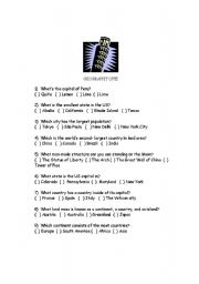 English Worksheet: Geography Quiz