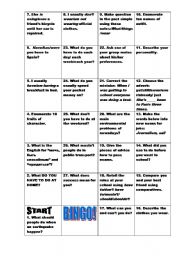 English Worksheet: Bingo game