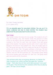 English worksheet:  a game for young learner EAR TO EAR