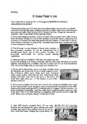 English Worksheet: Reading comprehension 10 unusual places to live