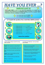English Worksheet: The Present Perfect Tense : Have you ever.....?