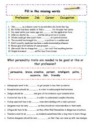 English Worksheet: Professions and Jobs. Vocabulary Practice