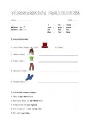 English worksheet: POSSESSIVE PRONOUNS