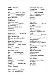 English worksheet: Song Who Knew