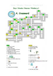 English Worksheet:  days months seasons weather crossword