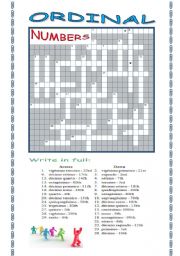 English Worksheet: ORDINAL NUMBERS