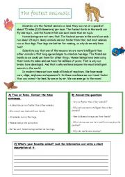 English Worksheet: The fastest animals