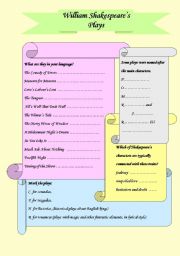 English Worksheet: Shakesperes Plays