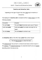 English Worksheet: Transitive and Intransitive Verbs