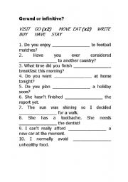 English Worksheet: gerund or infinitive 