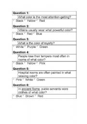 English worksheet: color quiz