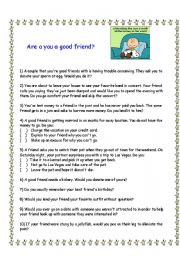 English Worksheet: Friendship  - Are you a good friend? 