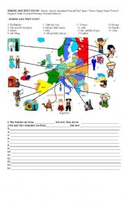 English Worksheet: Where are these people from?  and Where are they now?
